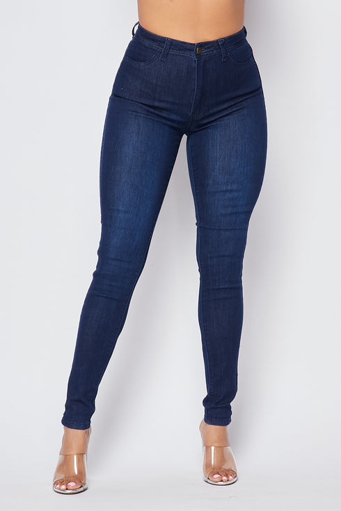 Super High Waisted Denim Skinny Jeans - Dark - SohoGirl.com